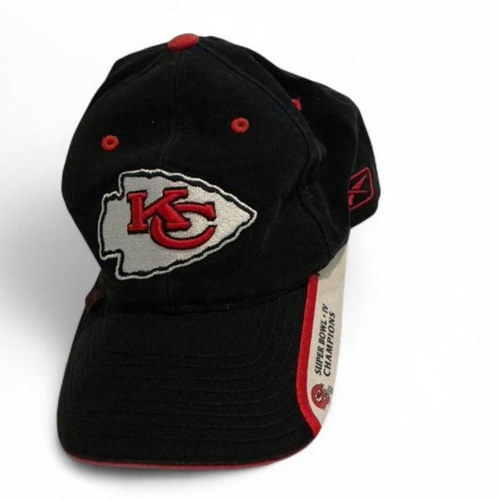 Reebok Hat Mens 7 1/2 Black Excellent Kansas City Chiefs Super Bowl IV Champions